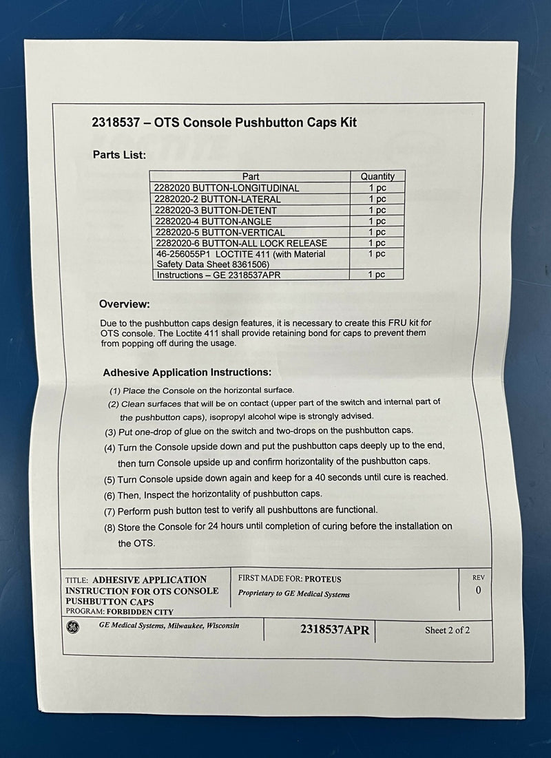 OTS PUSH BUTTON CONSOLE CAPS (2318537) GE